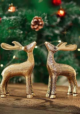 Gold Metal Deer Figurine Decorative Accent (Set Of 2)