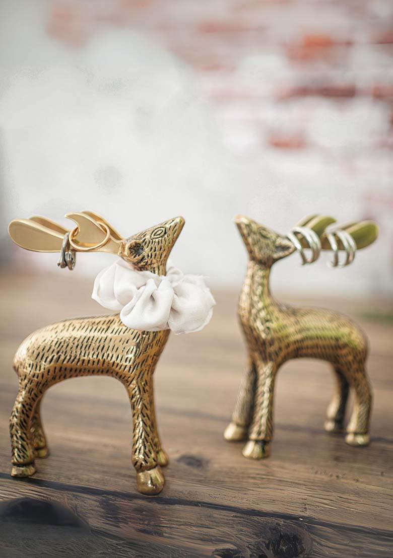 Gold Metal Deer Figurine Decorative Accent (Set Of 2)