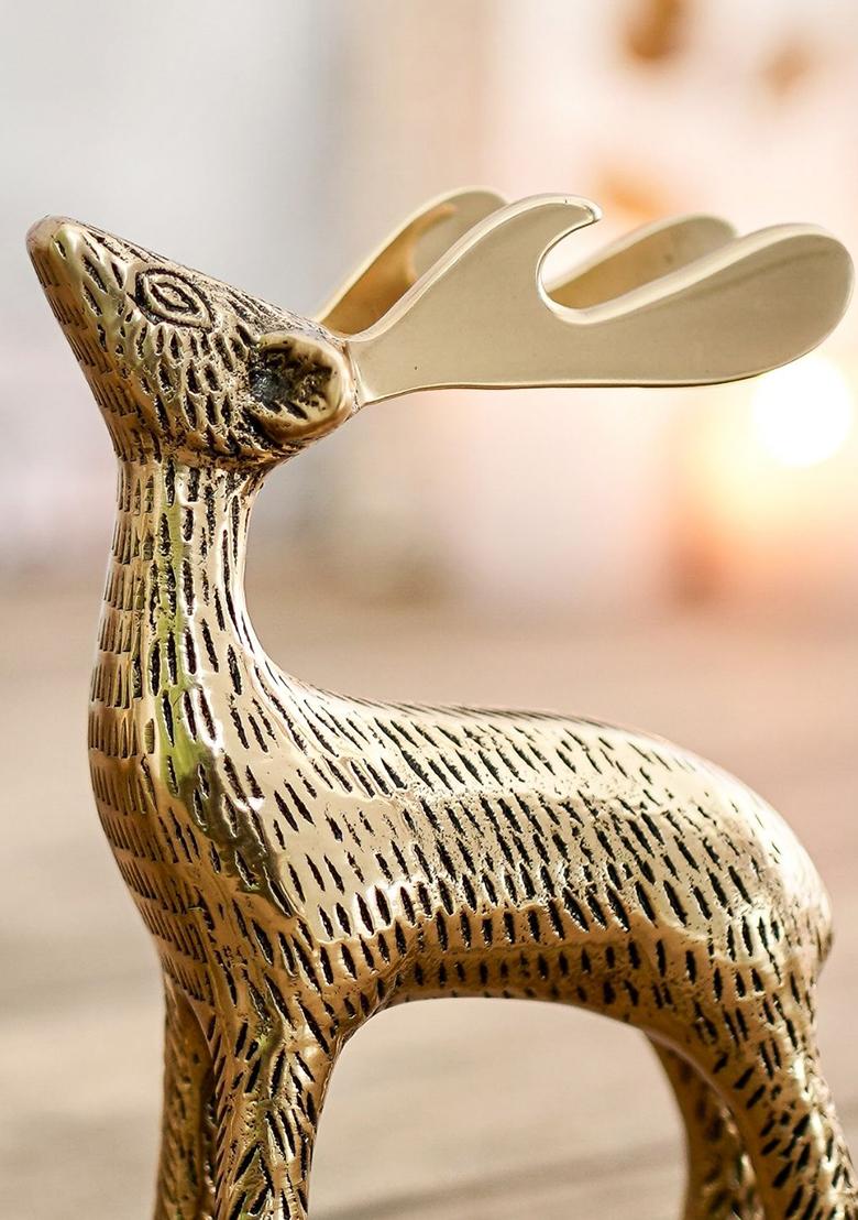 Gold Metal Deer Figurine Decorative Accent (Set Of 2)