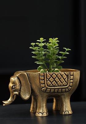 Gold Metal Elephant Figurine Decorative Accent