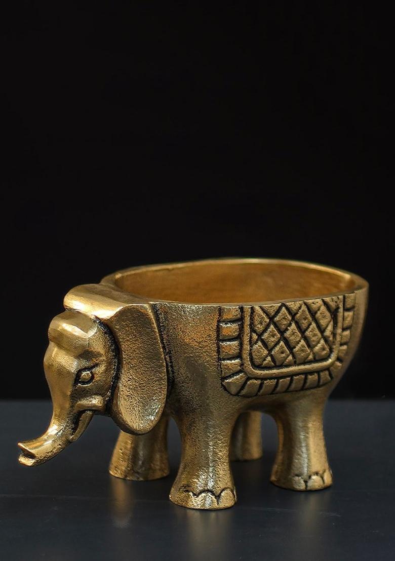 Gold Metal Elephant Figurine Decorative Accent
