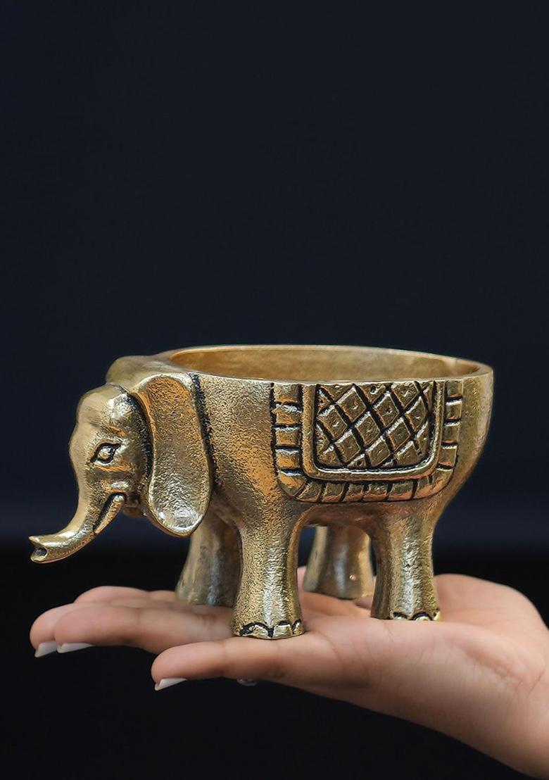 Gold Metal Elephant Figurine Decorative Accent