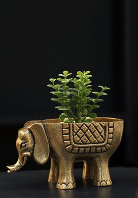 Gold Metal Elephant Figurine Decorative Accent (Set Of 2)