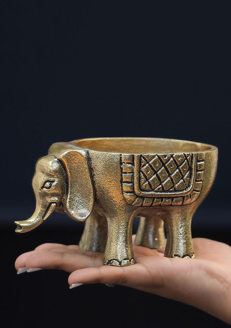 Gold Metal Elephant Figurine Decorative Accent (Set Of 2)