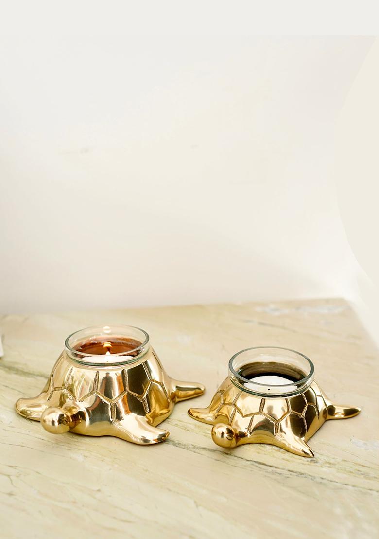 Gold Metal Pair Of Turtle Figurine Decorative Ornament