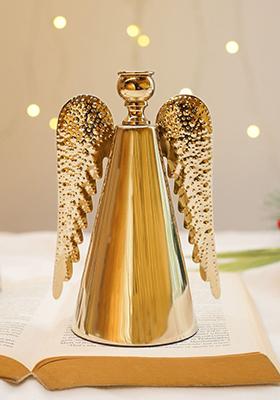 Gold Metal Angel Statue Small Decorative Accent