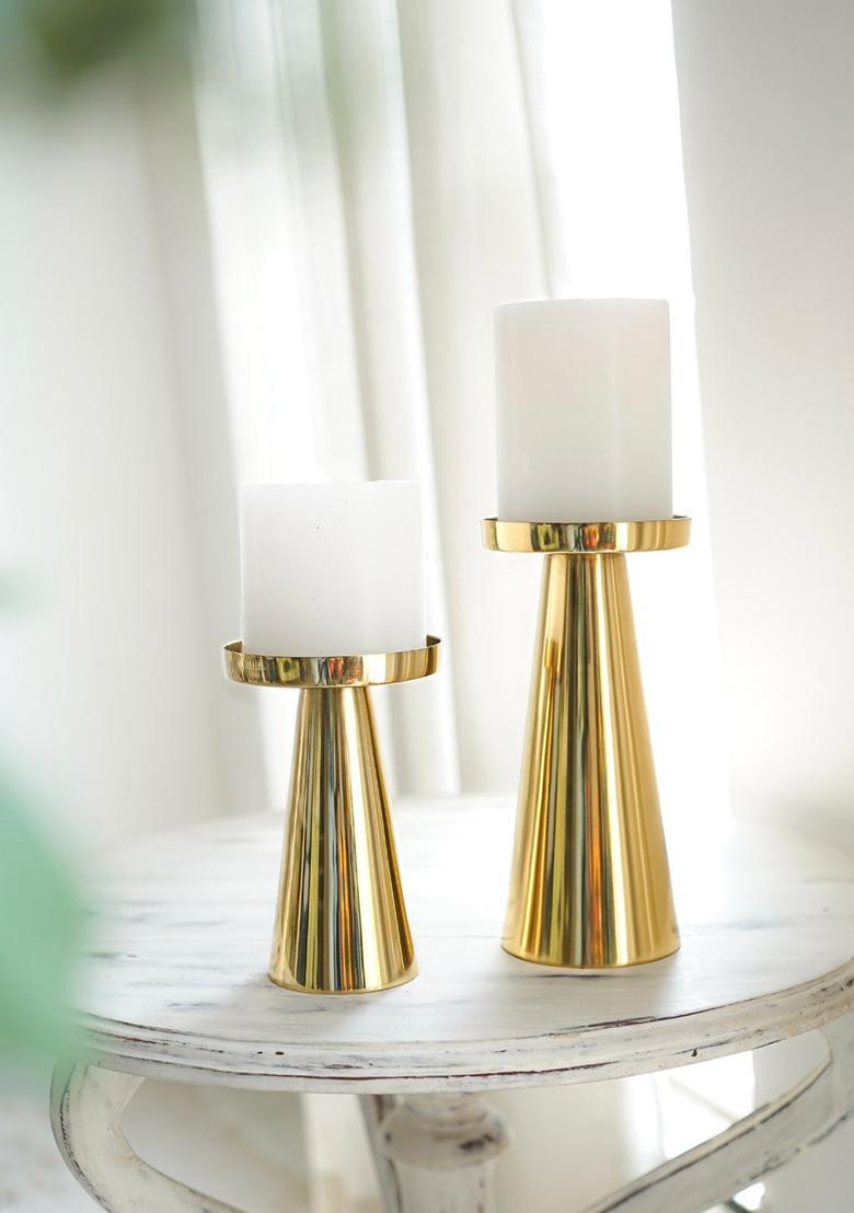 Gold Metal Candle Holder (Set Of 2)