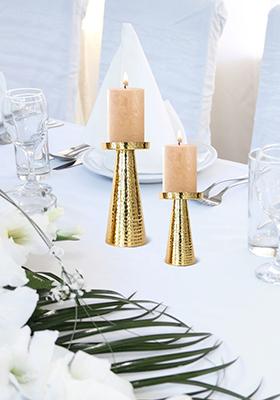 Gold Metal Hammered Candle Holder (Set Of 2)