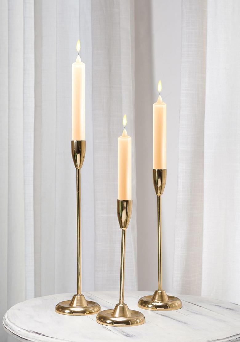 Gold Metal Taper Candle Holder (Set Of 3)