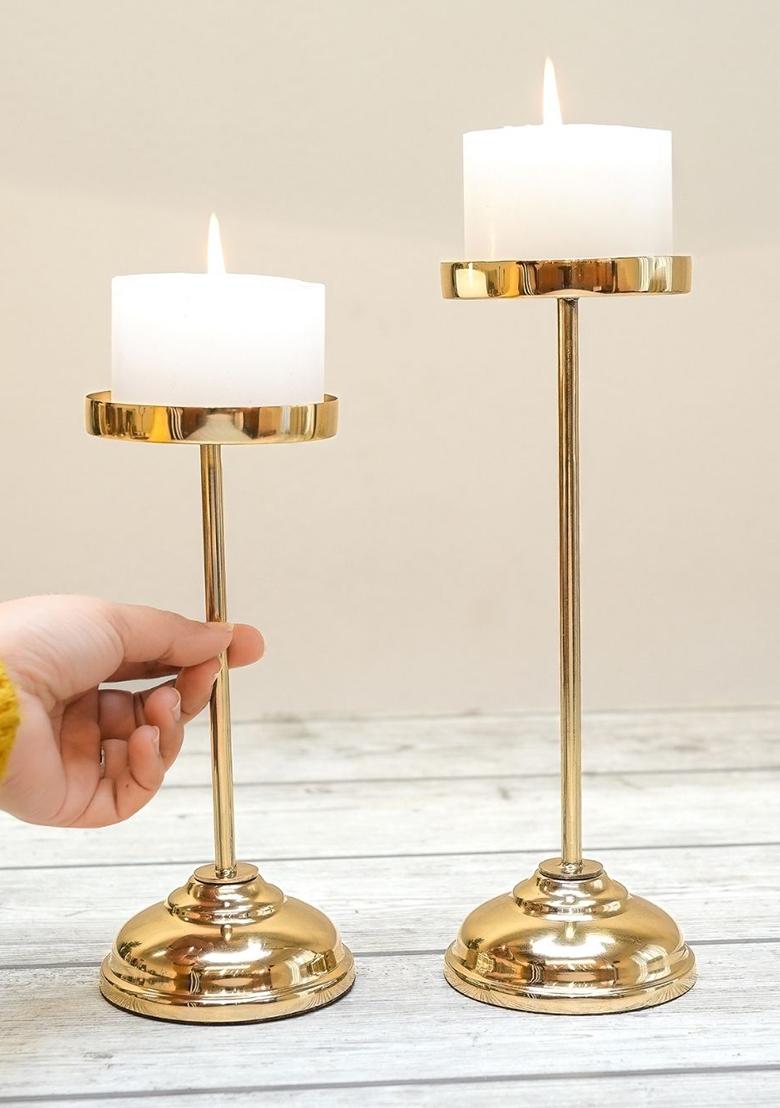 Gold Golden Pillar Candle Holder Set Classic Design