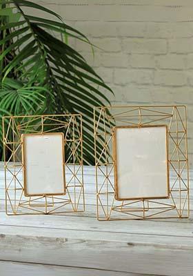 Gold Metal Geometric Photo Frame (Set Of 2)
