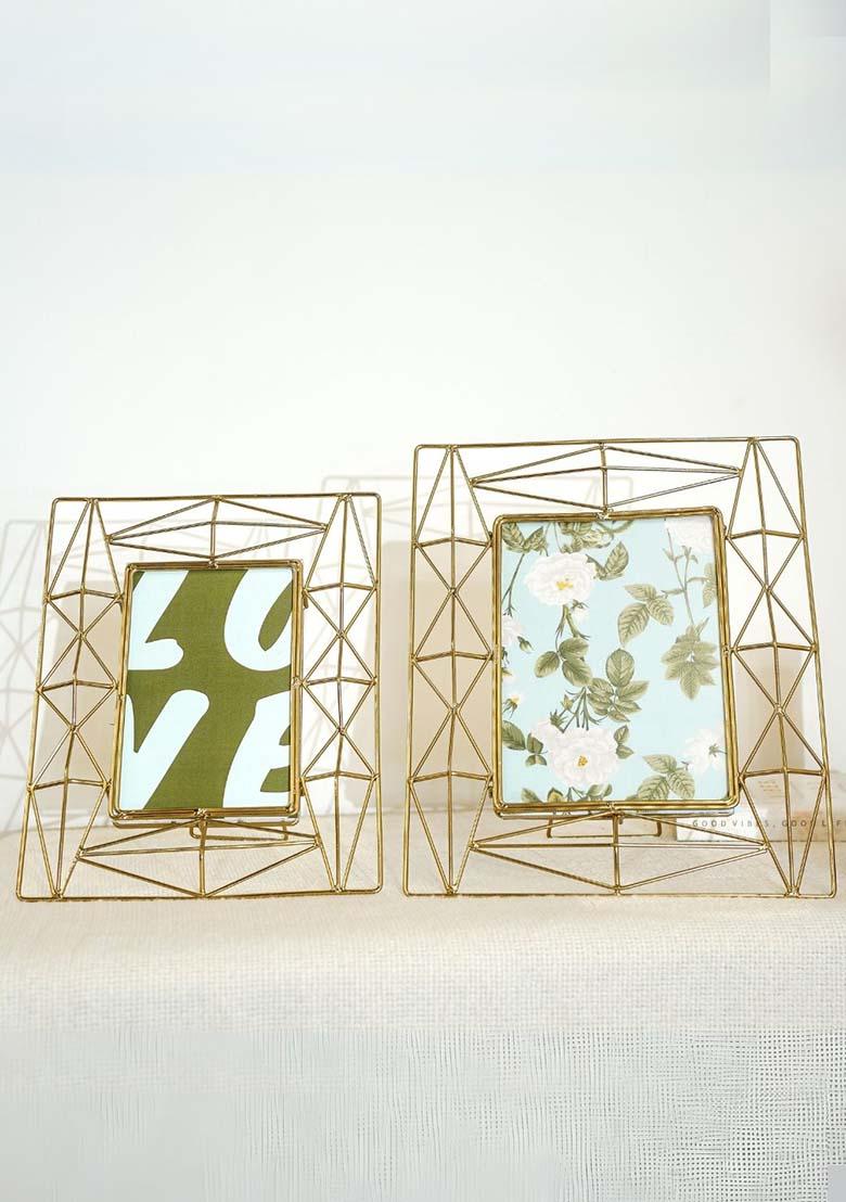 Gold Metal Geometric Photo Frame (Set Of 2)