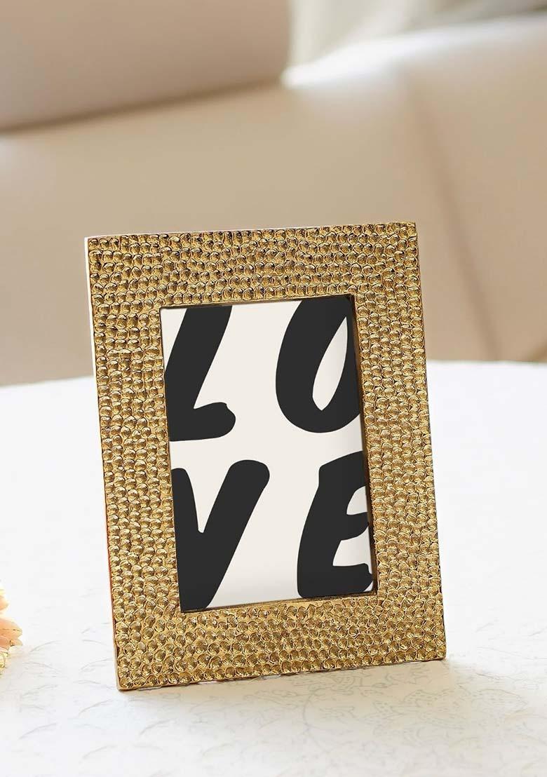 Gold Metal Photo Frame With Hammered Design