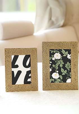 Gold Metal Photo Frame Set With Hammered Design