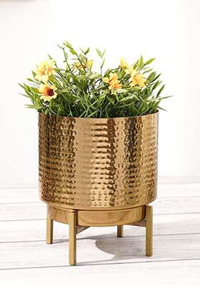 Gold Hammered Metal Planter Large