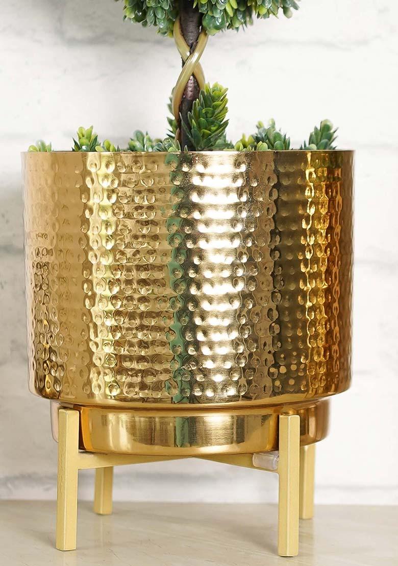 Gold Hammered Metal Planter Large