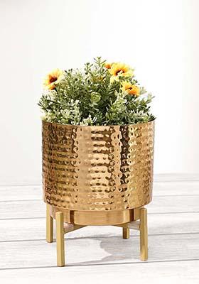 Gold Hammered Metal Planter Small