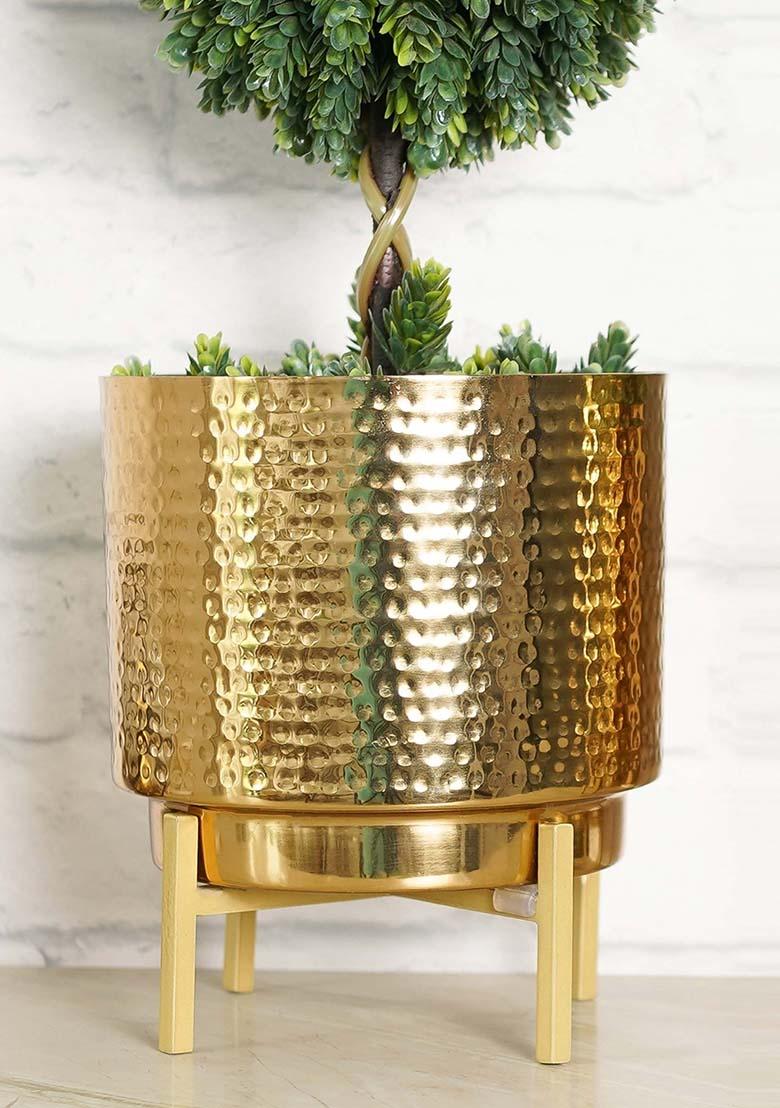 Gold Hammered Metal Planter Small