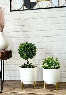 White Hammered Metal Planter Set