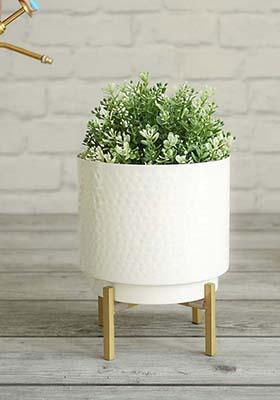 White Hammered Metal Planter Large