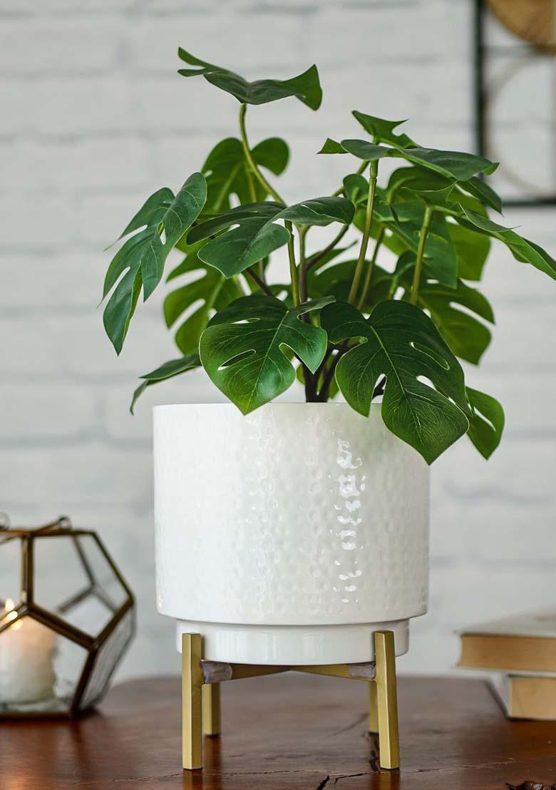 White Hammered Metal Planter Large