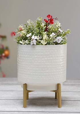 White Hammered Metal Planter Small