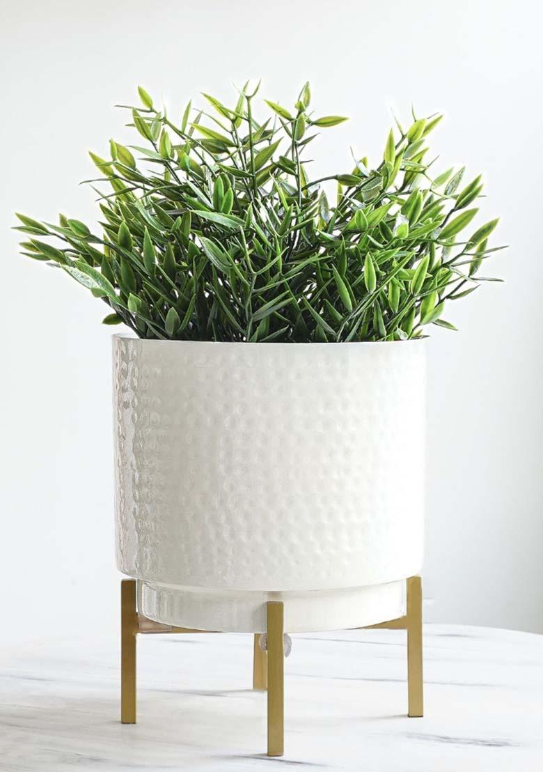 White Hammered Metal Planter Small