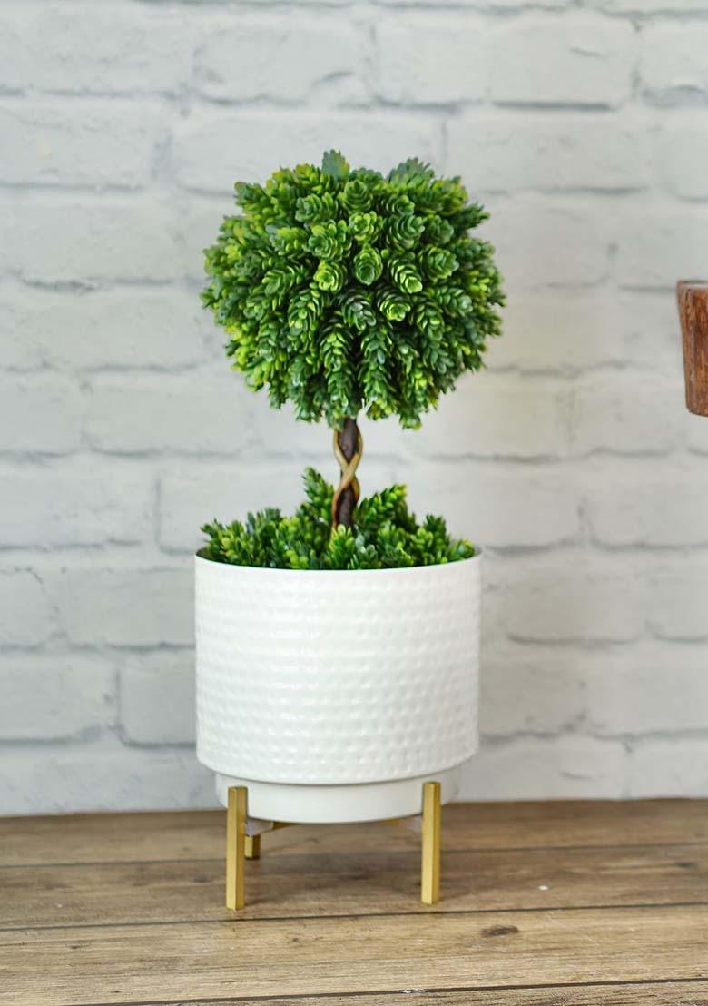 White Hammered Metal Planter Small