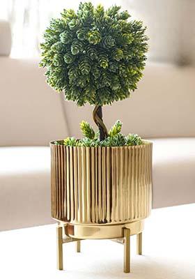 Gold Metal Fluted Planter Small