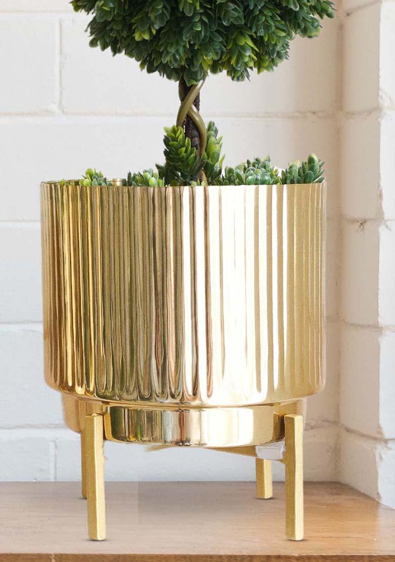 Gold Metal Fluted Planter Small