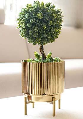 Gold Metal Fluted Planter Large