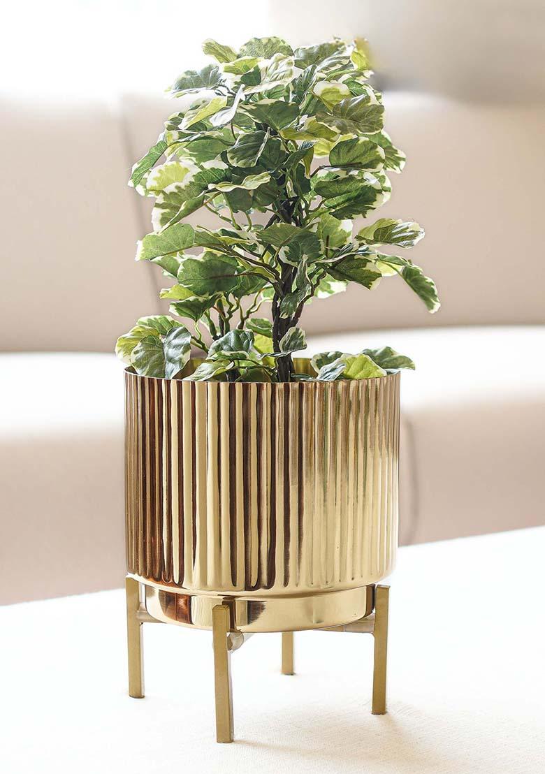Gold Metal Fluted Planter Large