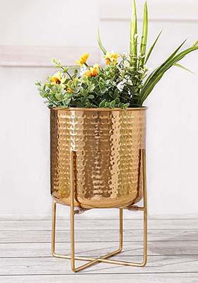 Gold Hammered Metal Planter Set