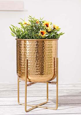 Gold Hammered Metal Planter Set
