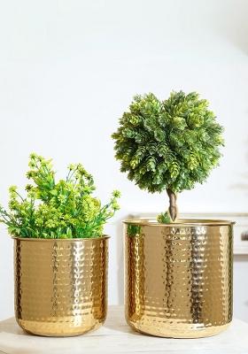 Gold Hammered Metal Planter Set Gold Elegant Design