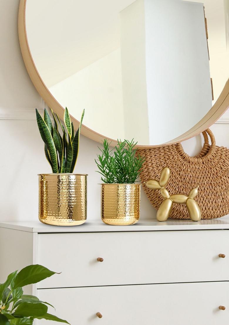 Gold Hammered Metal Planter Set Gold Elegant Design