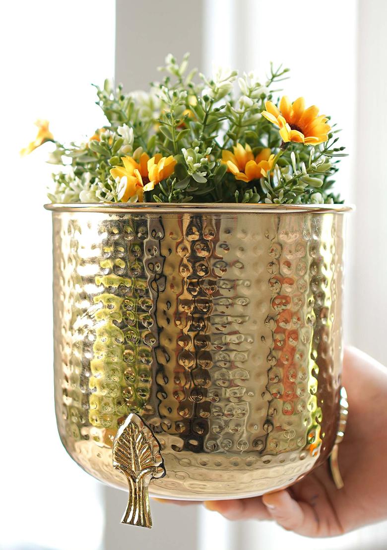 Gold Metal Leaf Leg Planter (Set Of 2)