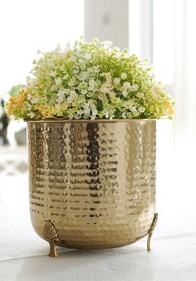 Gold Metal Leaf Leg Planter Large