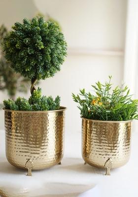 Gold Metal Leaf Leg Planter (Set Of 2)