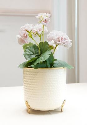 White Metal Gold Rim Leaf Leg Planter Large