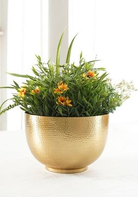 Gold Gold Hammered Metal Bowl Planter