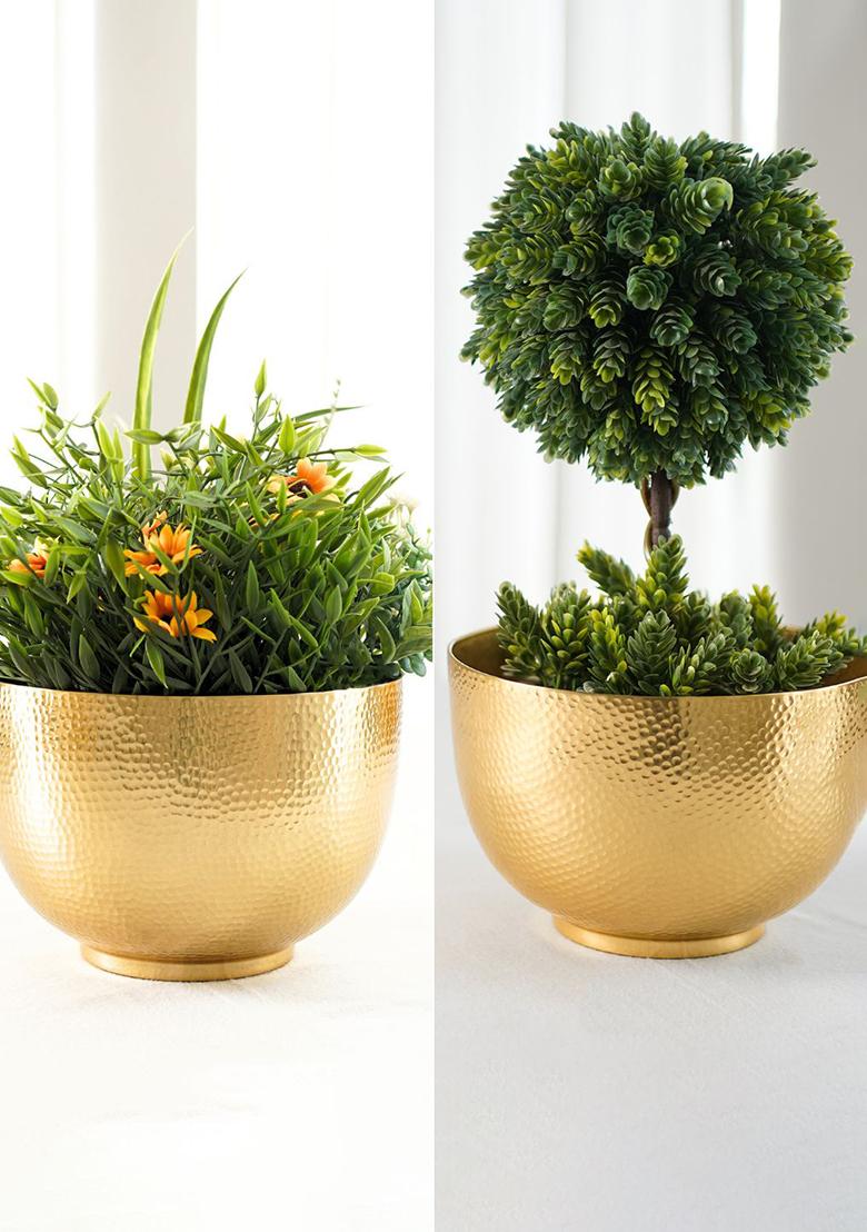 Gold Gold Hammered Metal Bowl Planter