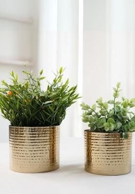 Gold Metal Hammered Mini Planter(Set Of 2)