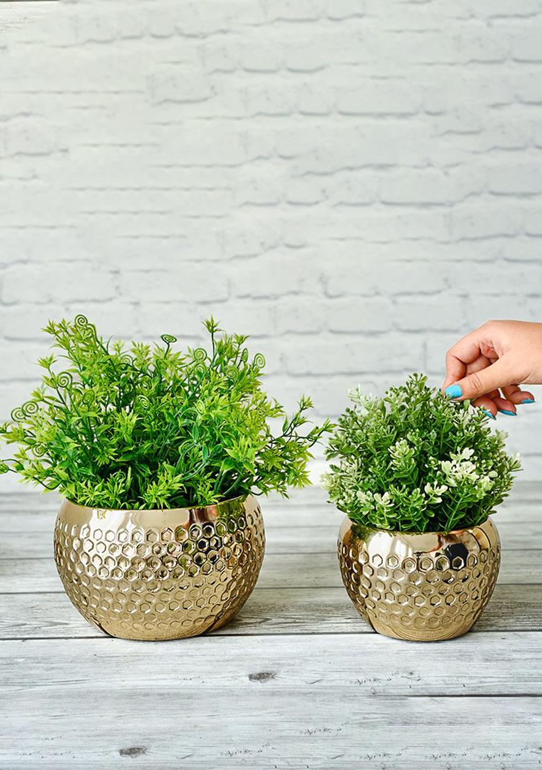 Gold Metal Honey Comb Planter(Set Of 2)