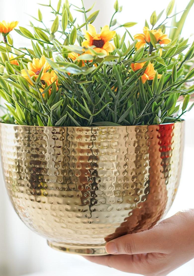 Gold Gold Hammered Metal Bowl Planter