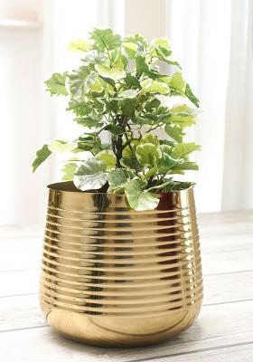 Gold Ribbed Metal Planter Large