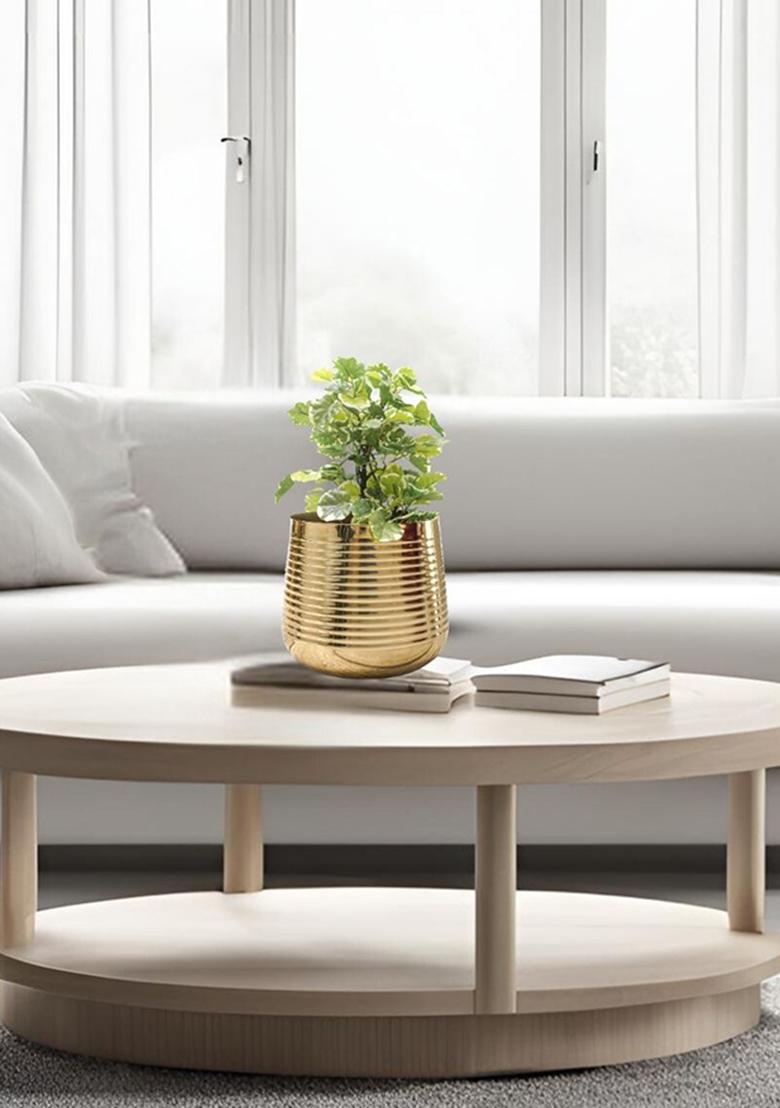 Gold Ribbed Metal Planter Large