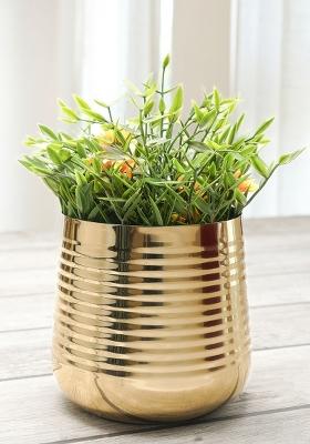 Gold Ribbed Metal Planter