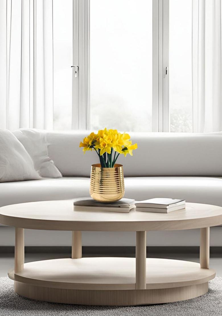 Gold Ribbed Metal Planter