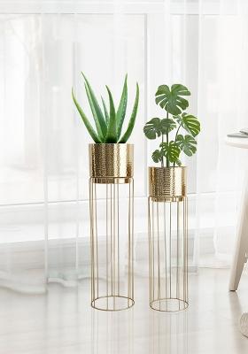Gold Tall Stand Metal Planter Elegant Design (Set Of 2)